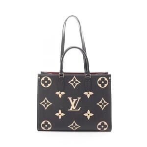 Louis Vuitton On the Go Two Tone Tote Bag Grained Leather Empreinte Black Beige